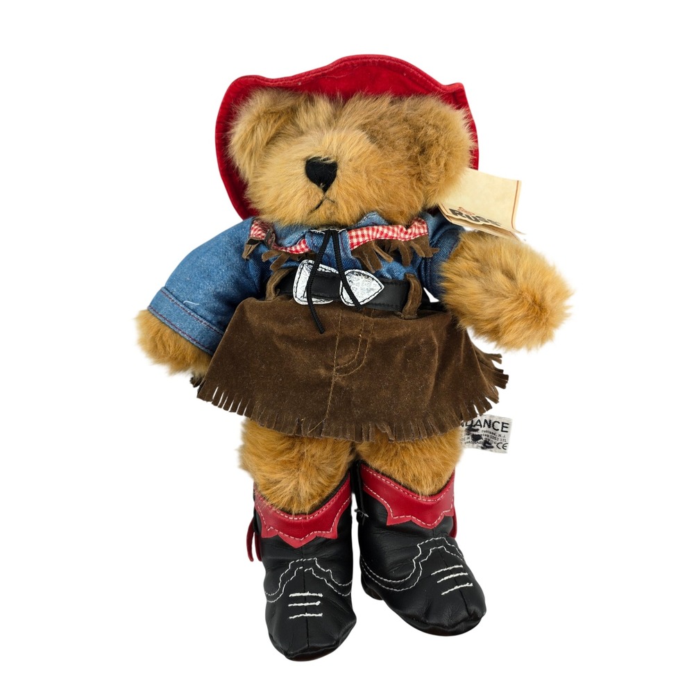 Russ Berrie Moondance Cowgirl Teddy‎ Bear Plush Red Hat Denim Boots 1798 Vintage